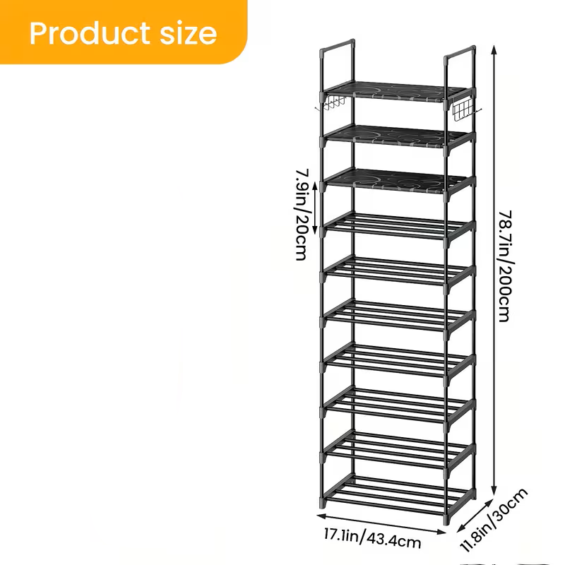 Multi-Tier Shoe Rack Organizer with Side Hooks