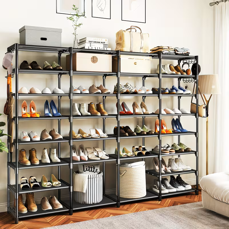 Multi-Tier Shoe Rack Organizer with Side Hooks