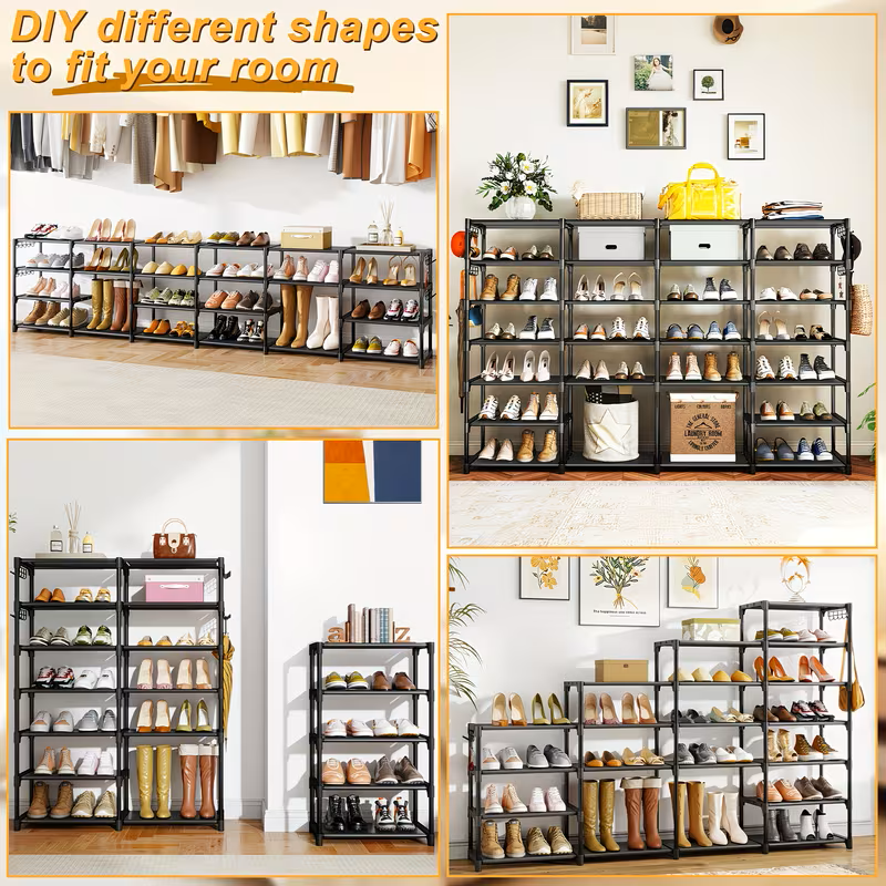 Multi-Tier Shoe Rack Organizer with Side Hooks