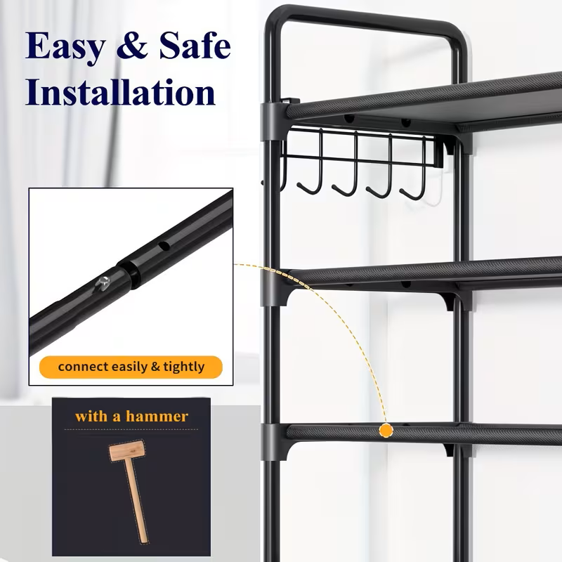 Multi-Tier Shoe Rack Organizer with Side Hooks