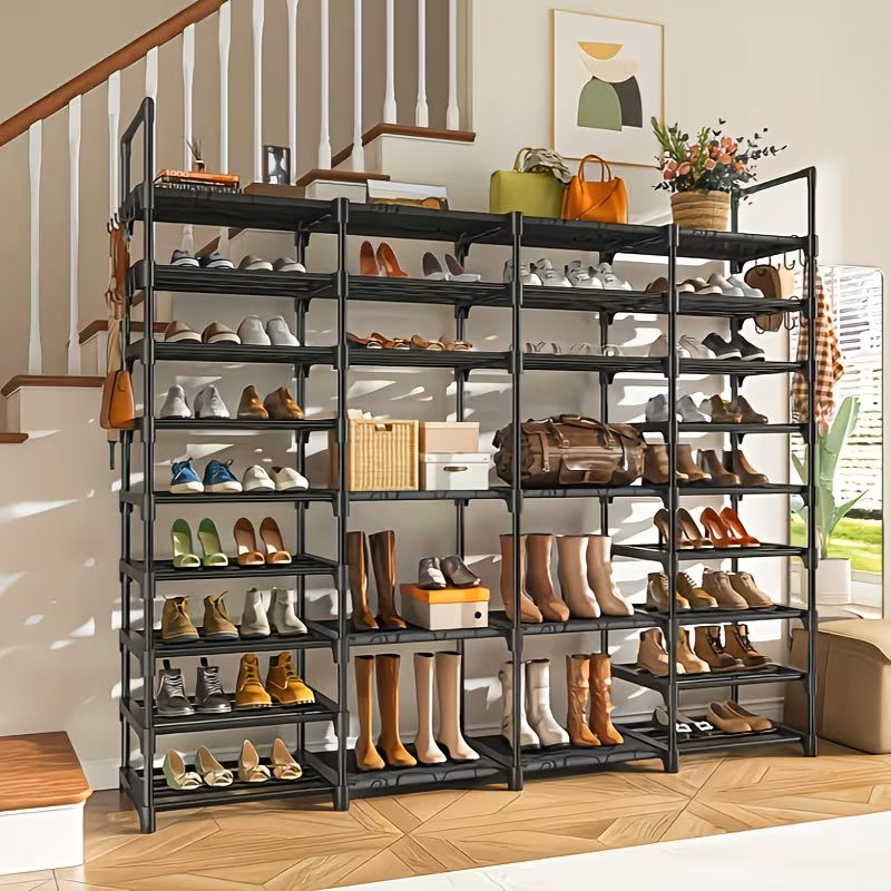 Multi-Tier Shoe Rack Organizer with Side Hooks