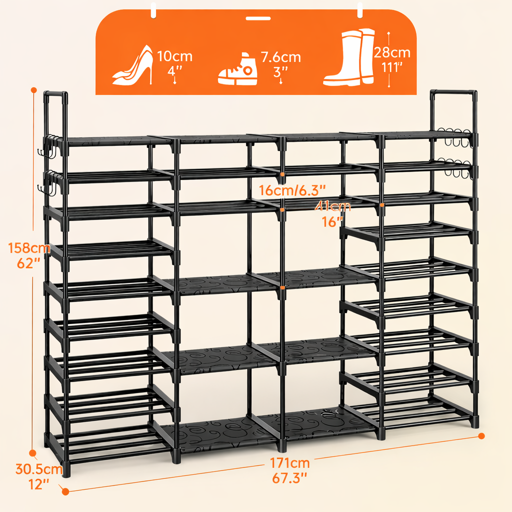 Multi-Tier Shoe Rack Organizer with Side Hooks