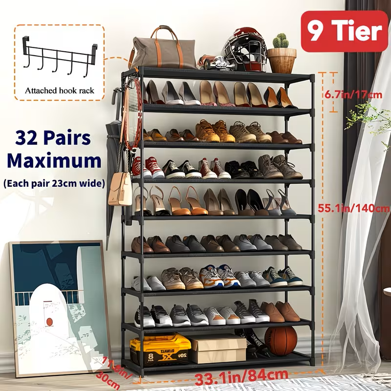 Multi-Tier Shoe Rack Organizer with Side Hooks