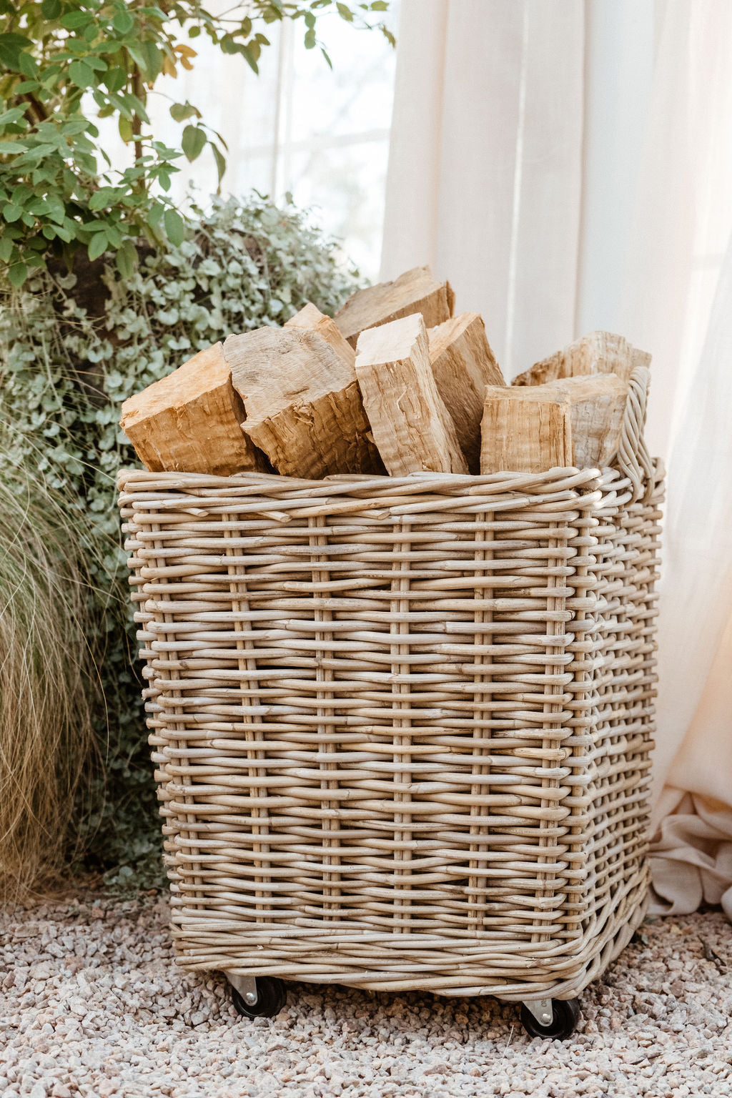 Rolling Rattan Storage Basket – Handwoven Kubu Grey