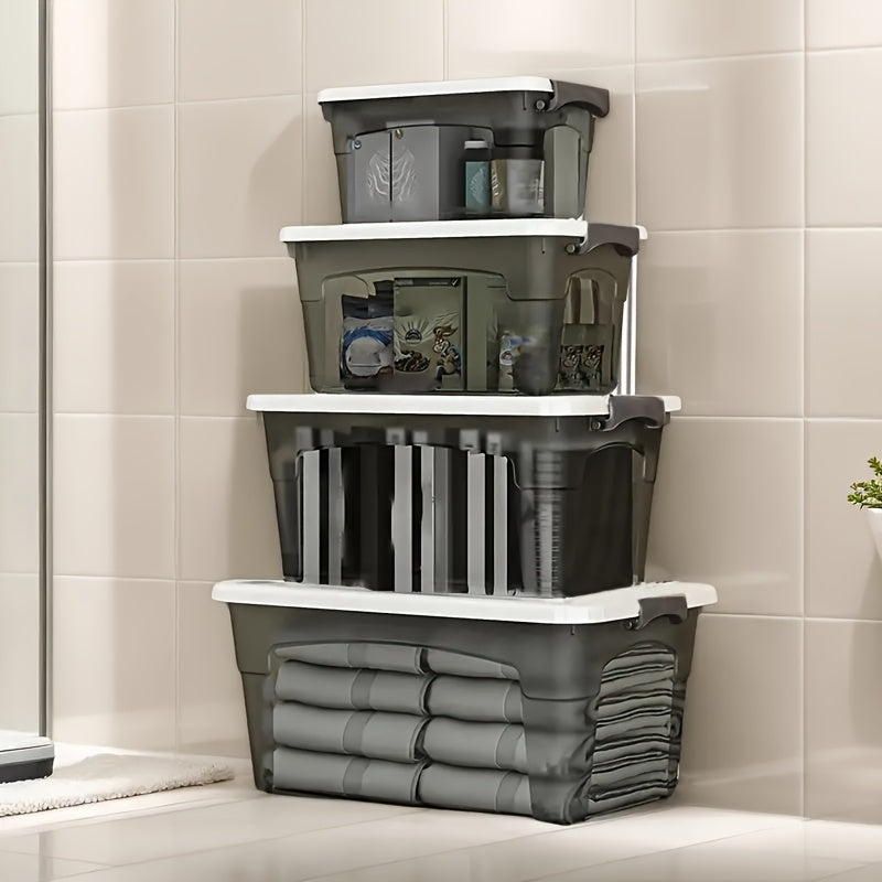 4-Piece Clear Stackable Storage Bins with Lids & Handles