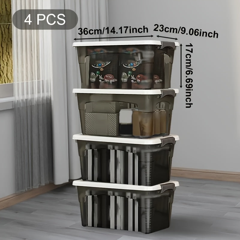 4-Piece Clear Stackable Storage Bins with Lids & Handles