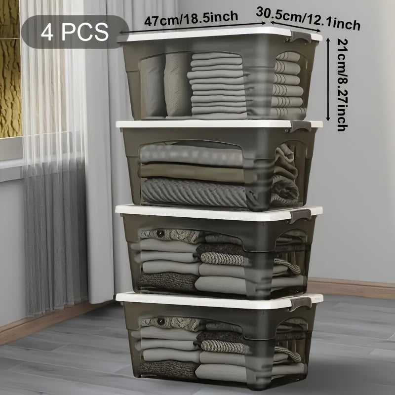 4-Piece Clear Stackable Storage Bins with Lids & Handles