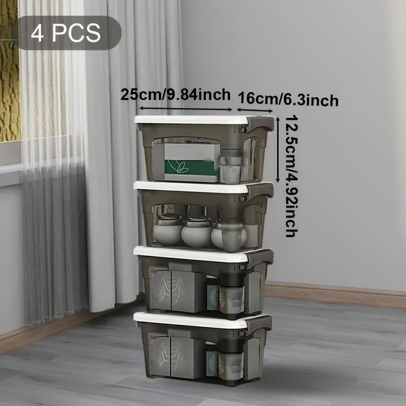 4-Piece Clear Stackable Storage Bins with Lids & Handles