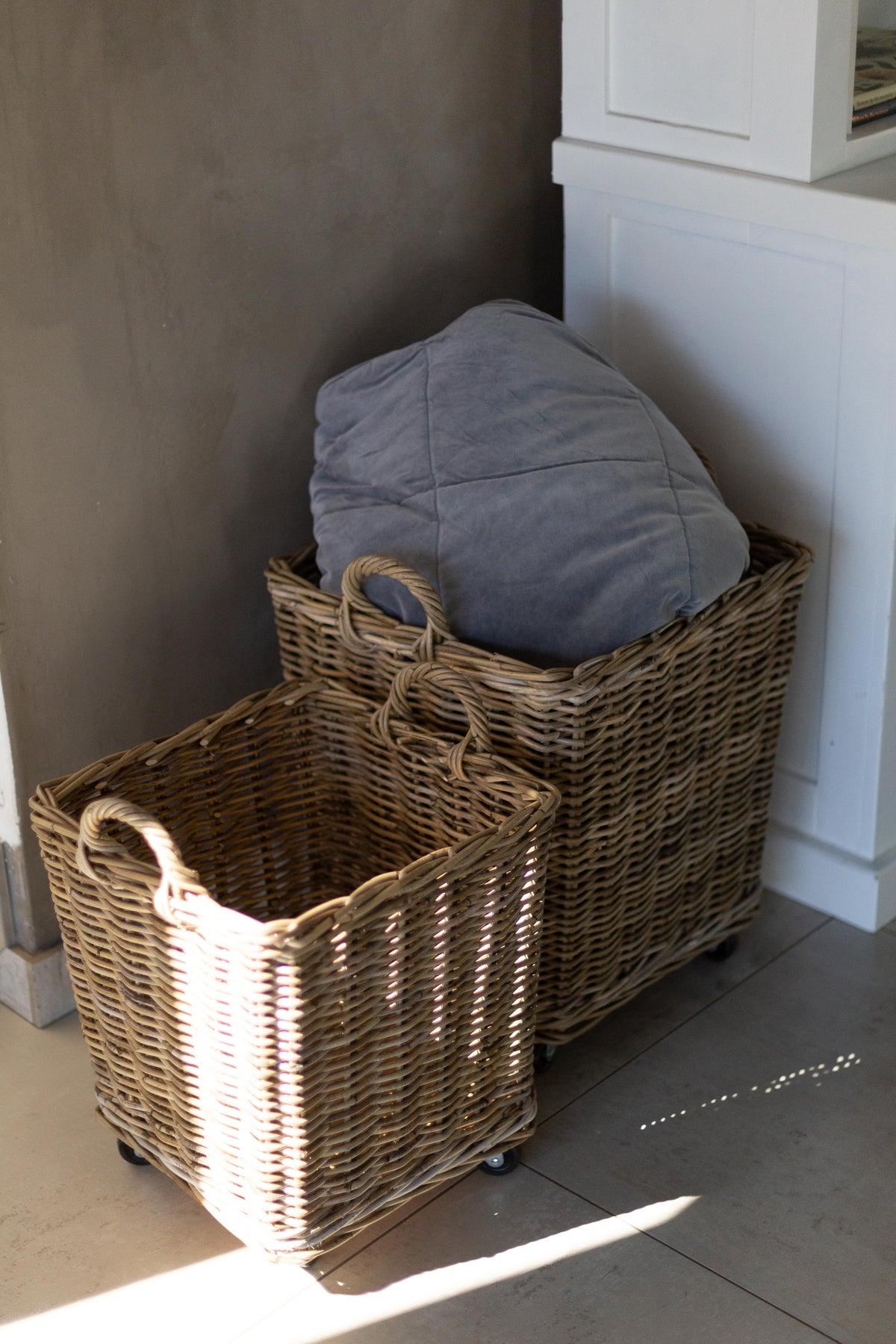 Rolling Rattan Storage Basket – Handwoven Kubu Grey