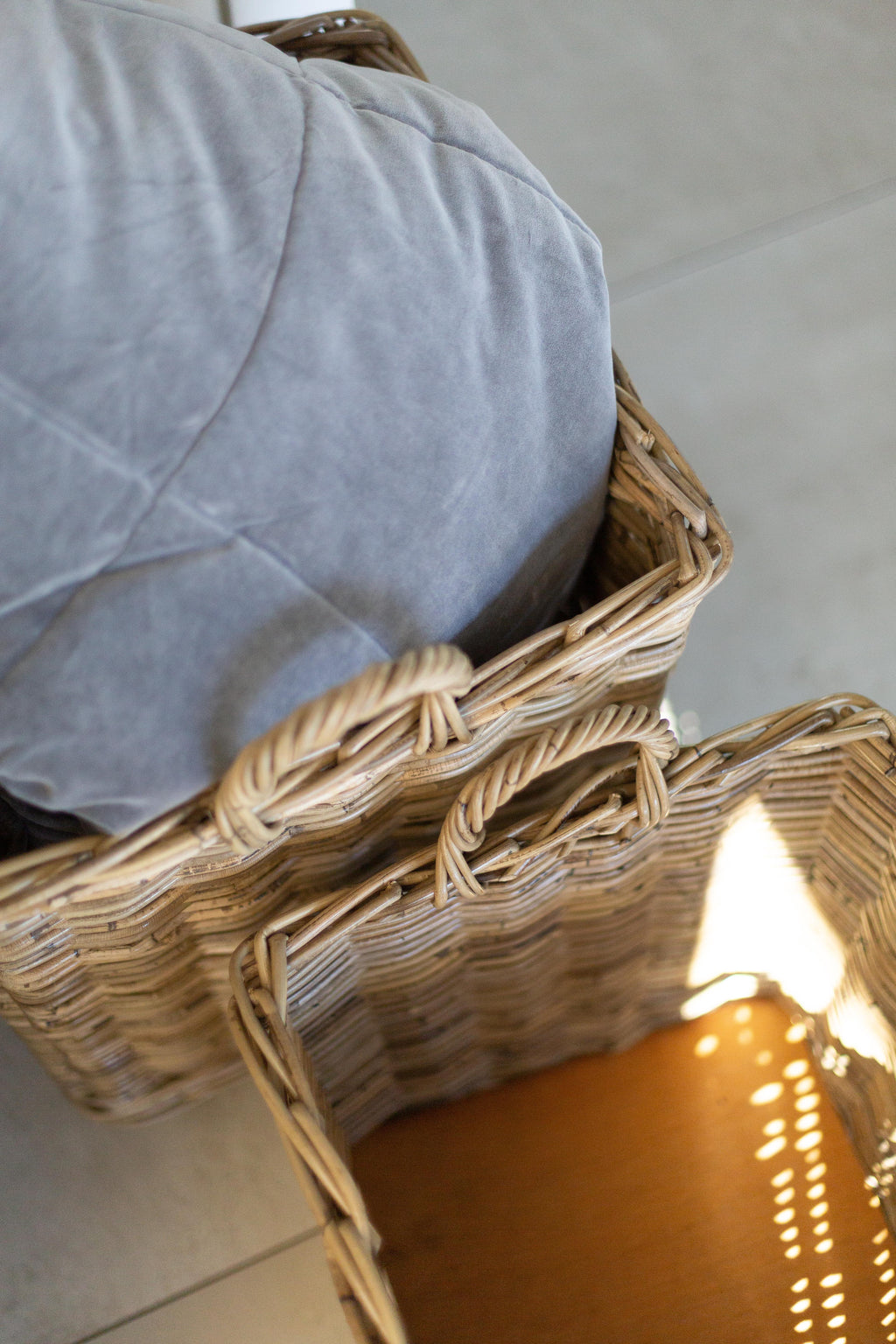 Rolling Rattan Storage Basket – Handwoven Kubu Grey