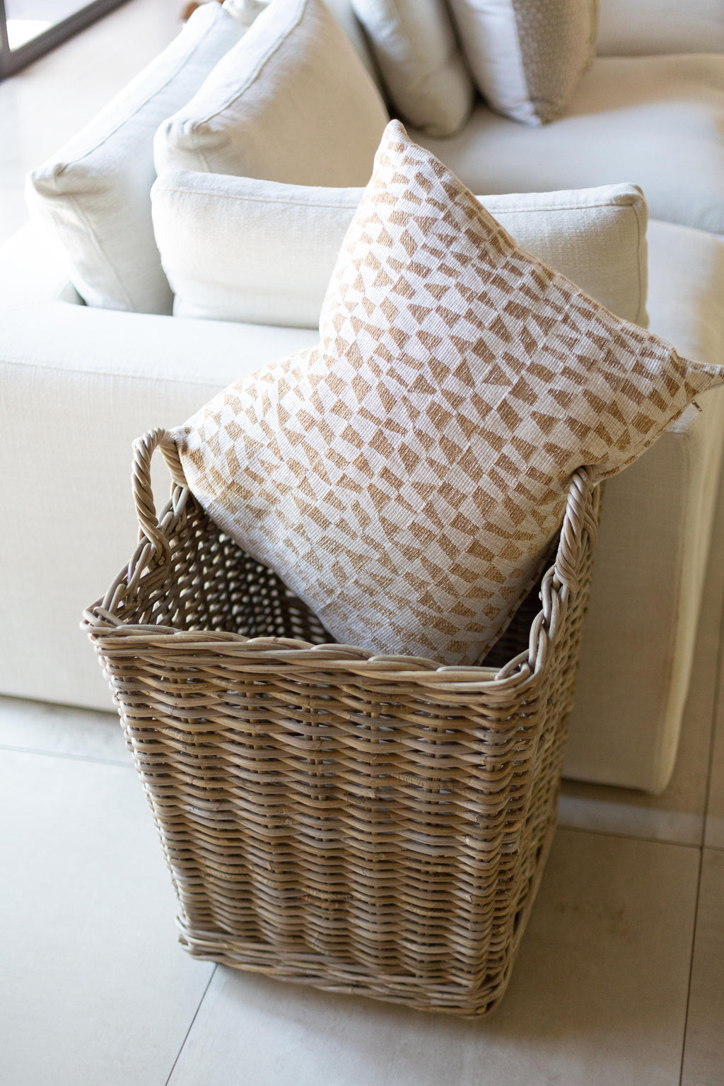 Rolling Rattan Storage Basket – Handwoven Kubu Grey