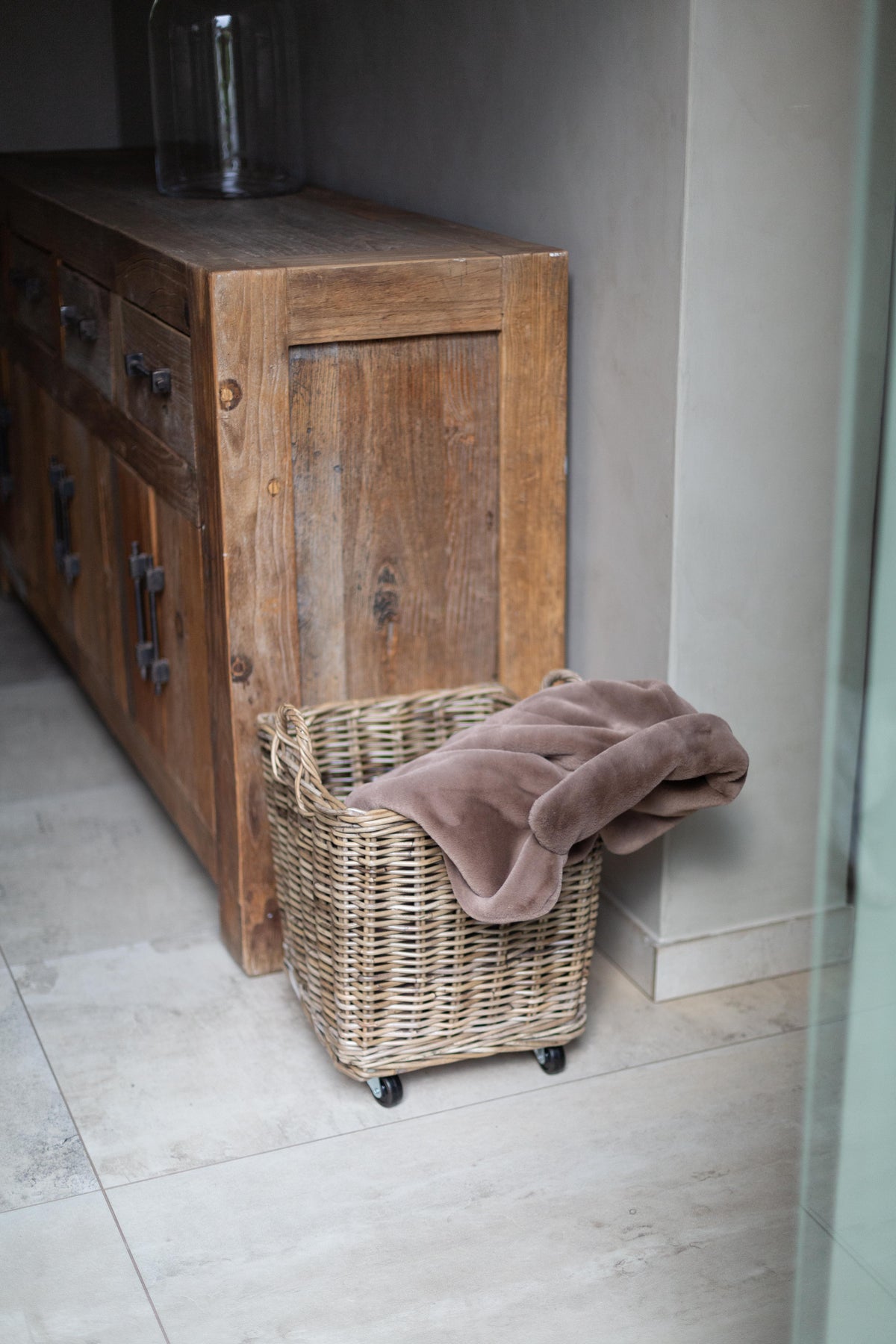 Rolling Rattan Storage Basket – Handwoven Kubu Grey