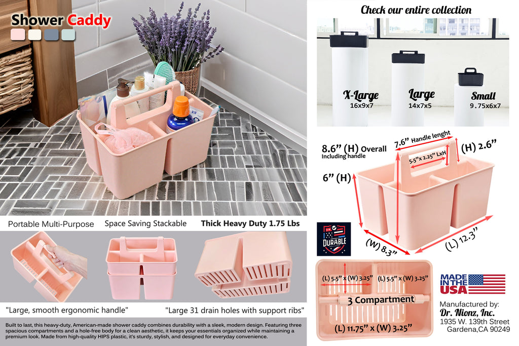 3-Compartment Portable Shower Caddy – Quick-Drain Organizer