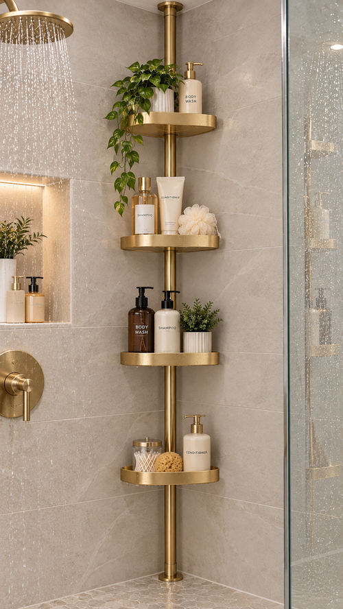4-Tier Corner Shower Caddy – Adjustable Tension Organizer