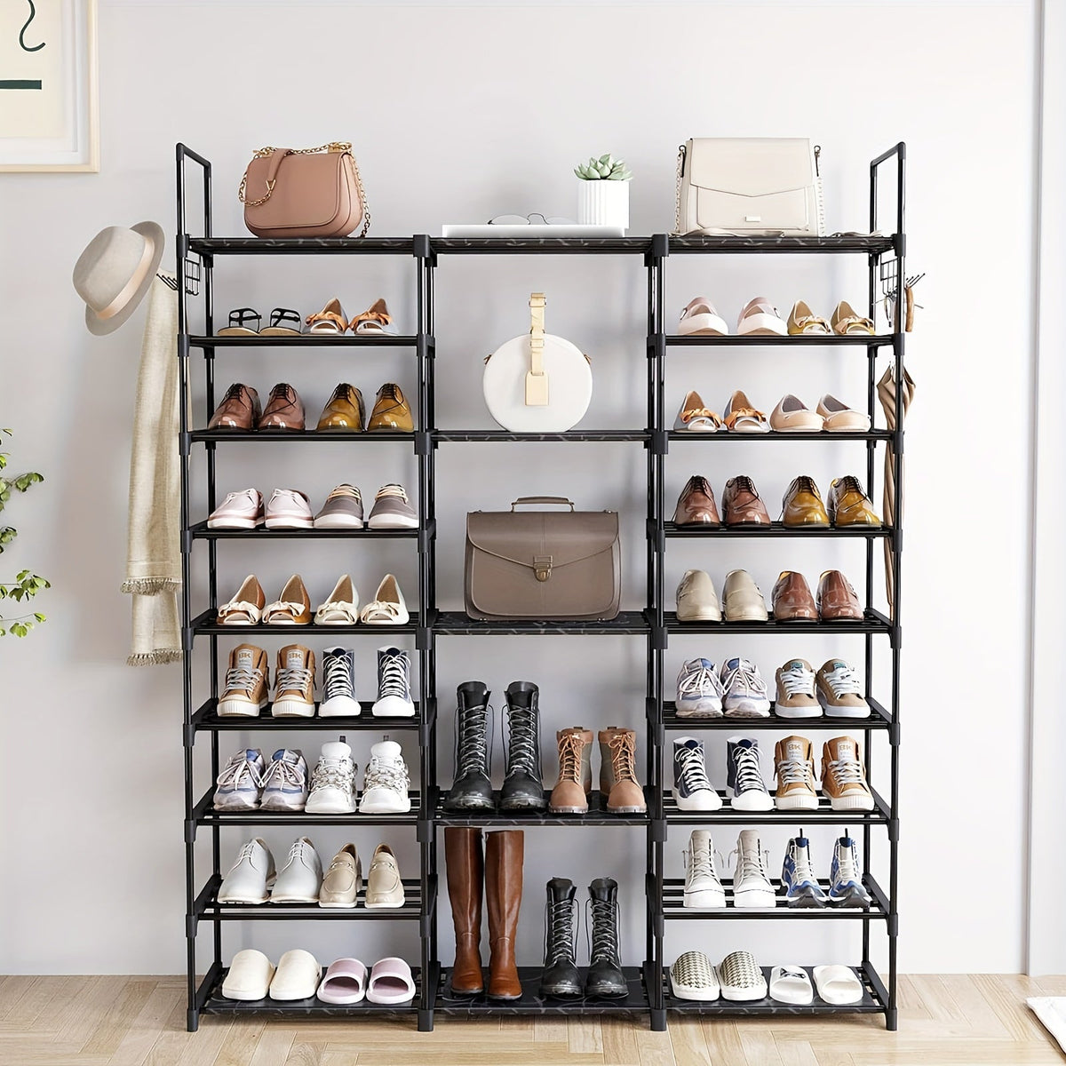 Multi-Tier Shoe Rack Organizer with Side Hooks