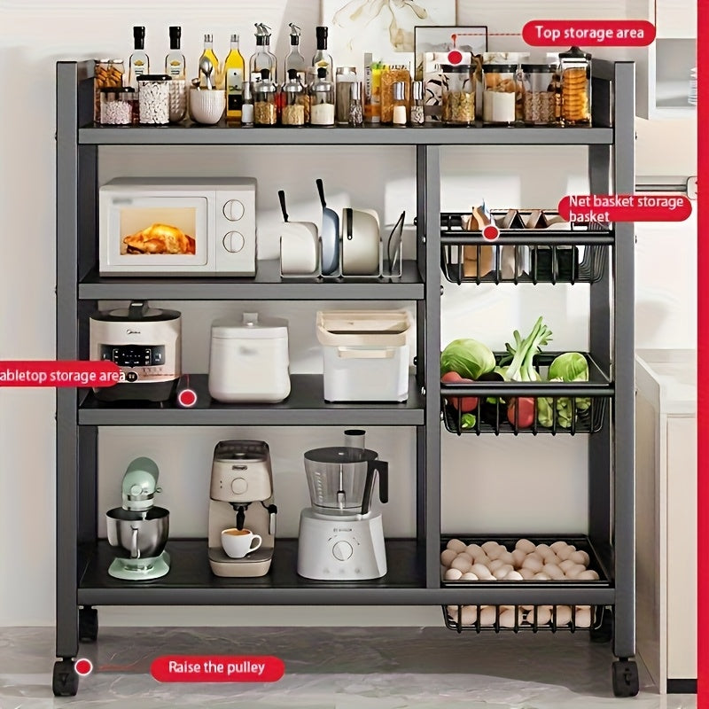 4-Tier Rolling Metal Utility Rack with Baskets