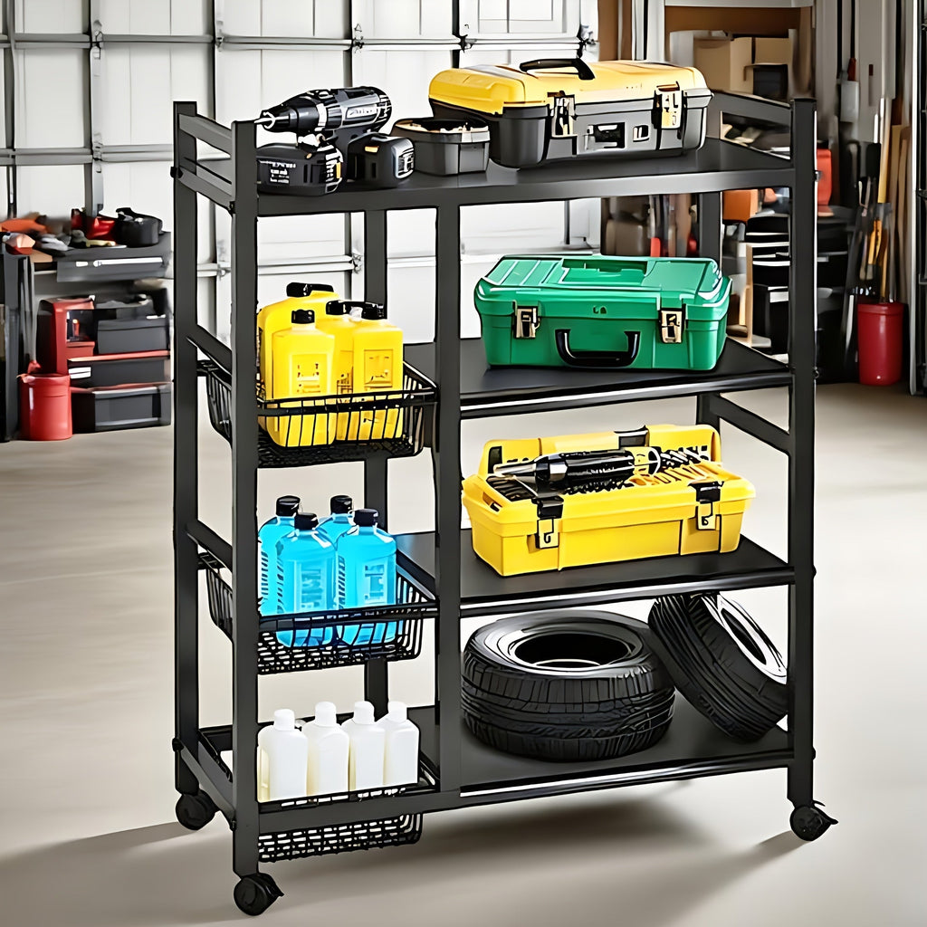 4-Tier Rolling Metal Utility Rack with Baskets