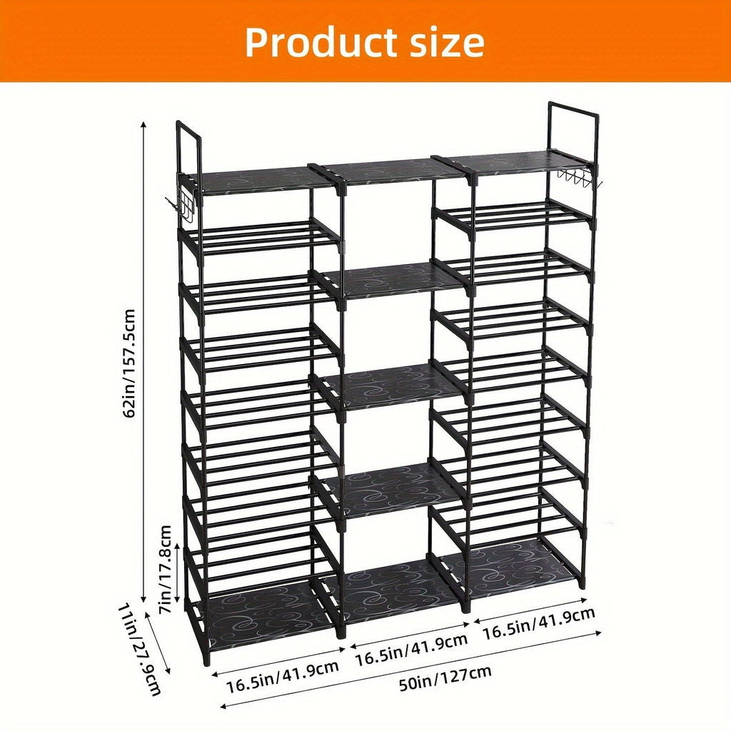 Multi-Tier Shoe Rack Organizer with Side Hooks