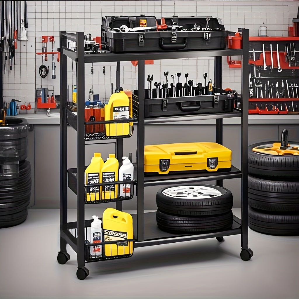 4-Tier Rolling Metal Utility Rack with Baskets