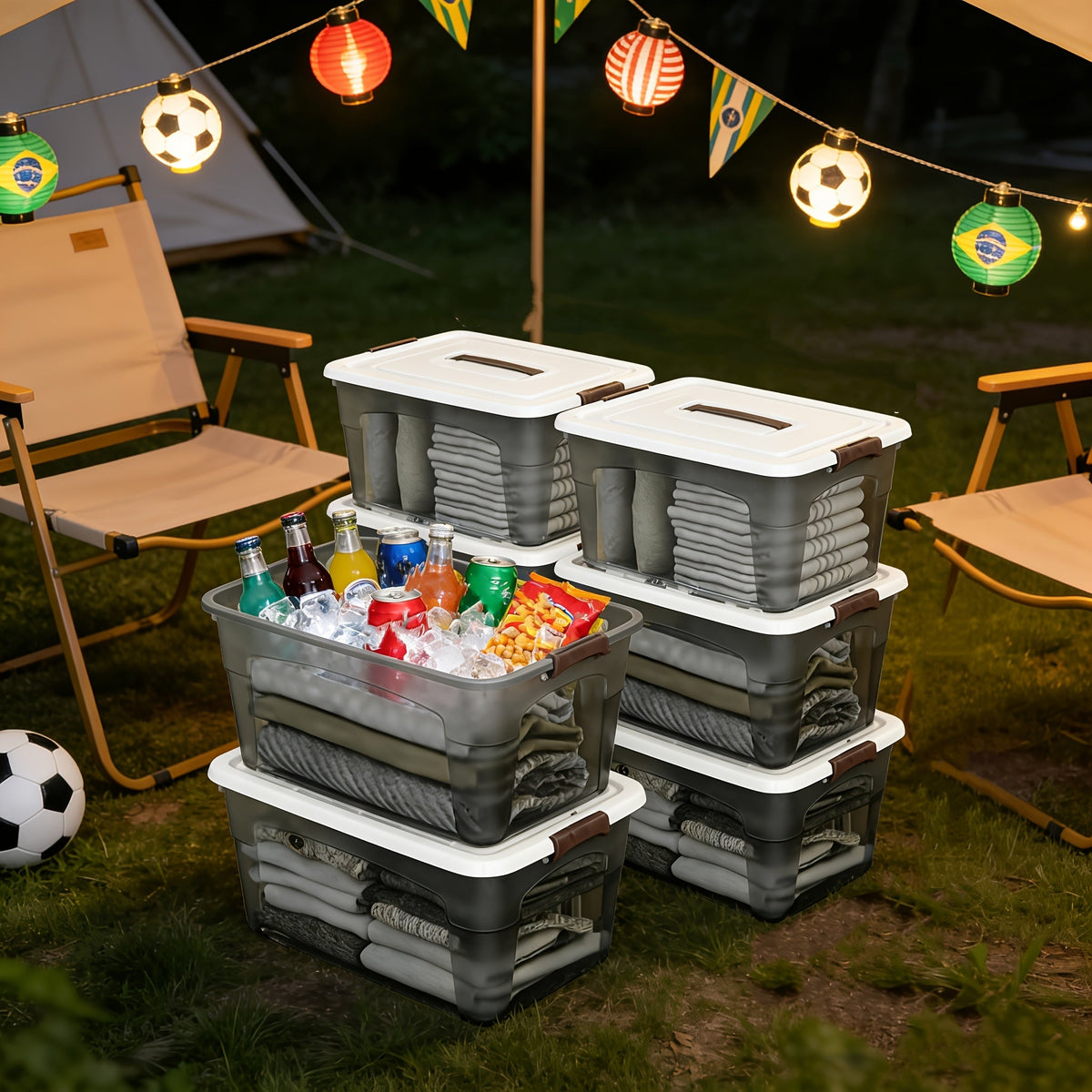 4-Piece Clear Stackable Storage Bins with Lids & Handles