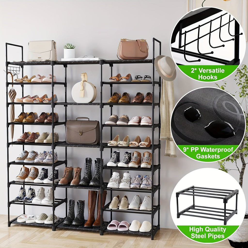 Multi-Tier Shoe Rack Organizer with Side Hooks
