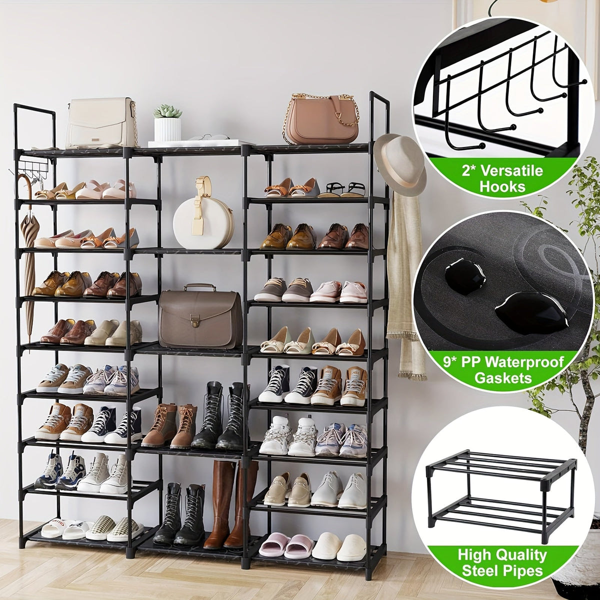 Multi-Tier Shoe Rack Organizer with Side Hooks