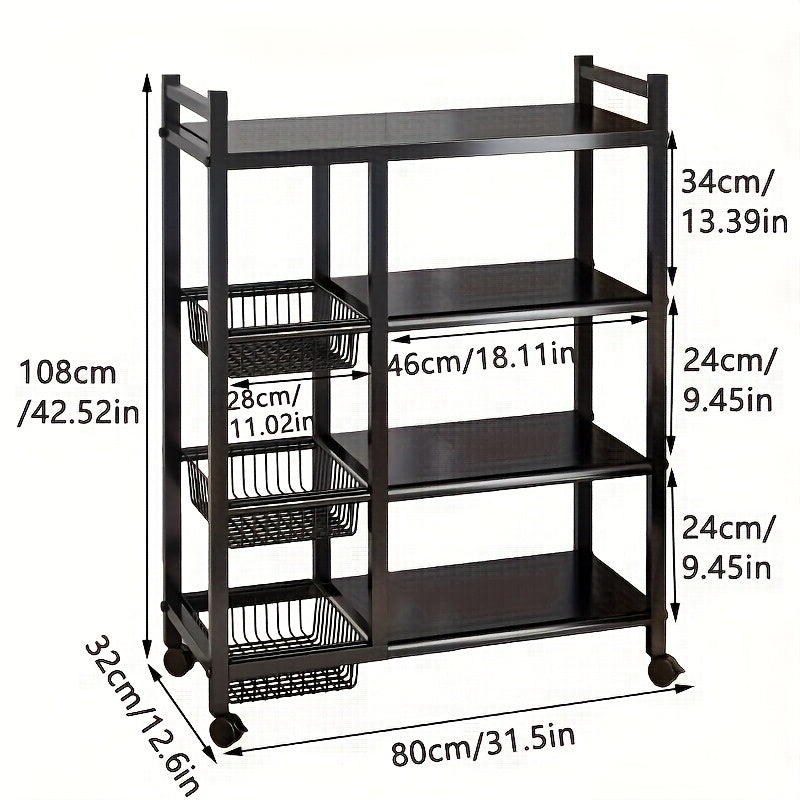 4-Tier Rolling Metal Utility Rack with Baskets