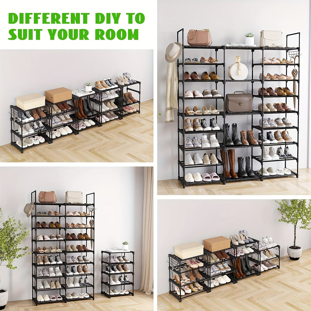 Multi-Tier Shoe Rack Organizer with Side Hooks