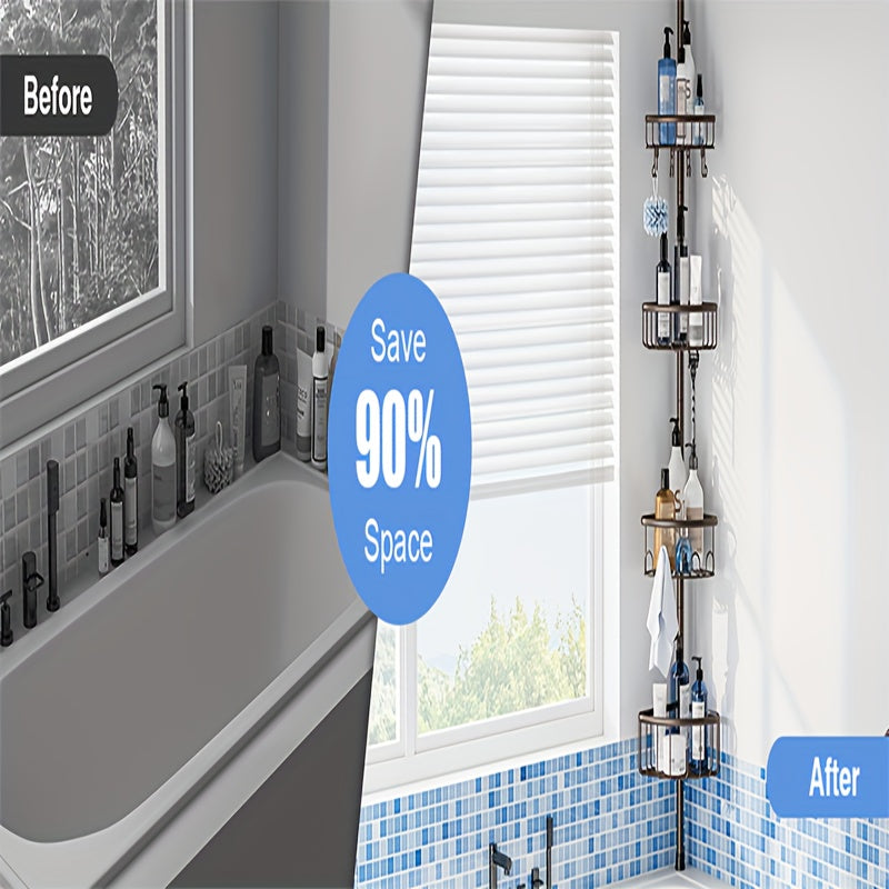 Black 4-Tier Corner Shower Caddy – Rust-Resistant Tension Organizer
