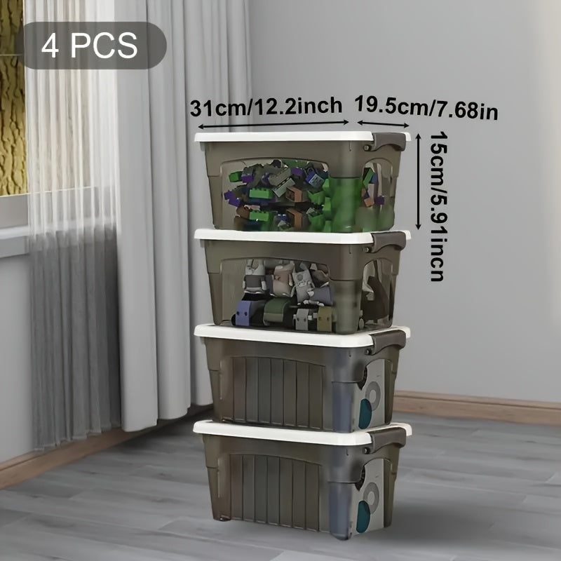 4-Piece Clear Stackable Storage Bins with Lids & Handles