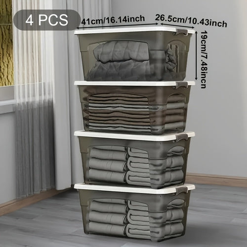 4-Piece Clear Stackable Storage Bins with Lids & Handles