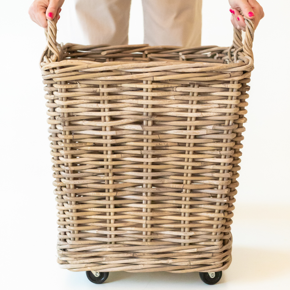 Rolling Rattan Storage Basket – Handwoven Kubu Grey