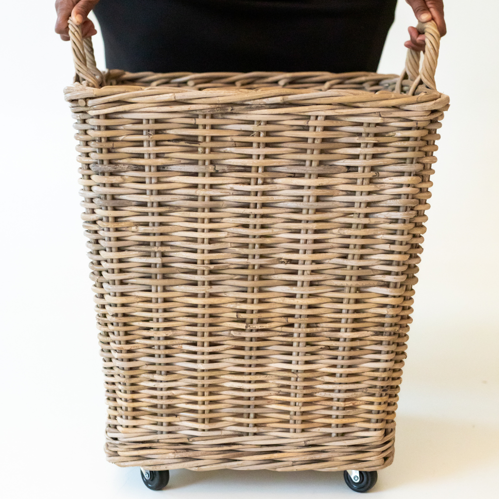 Rolling Rattan Storage Basket – Handwoven Kubu Grey