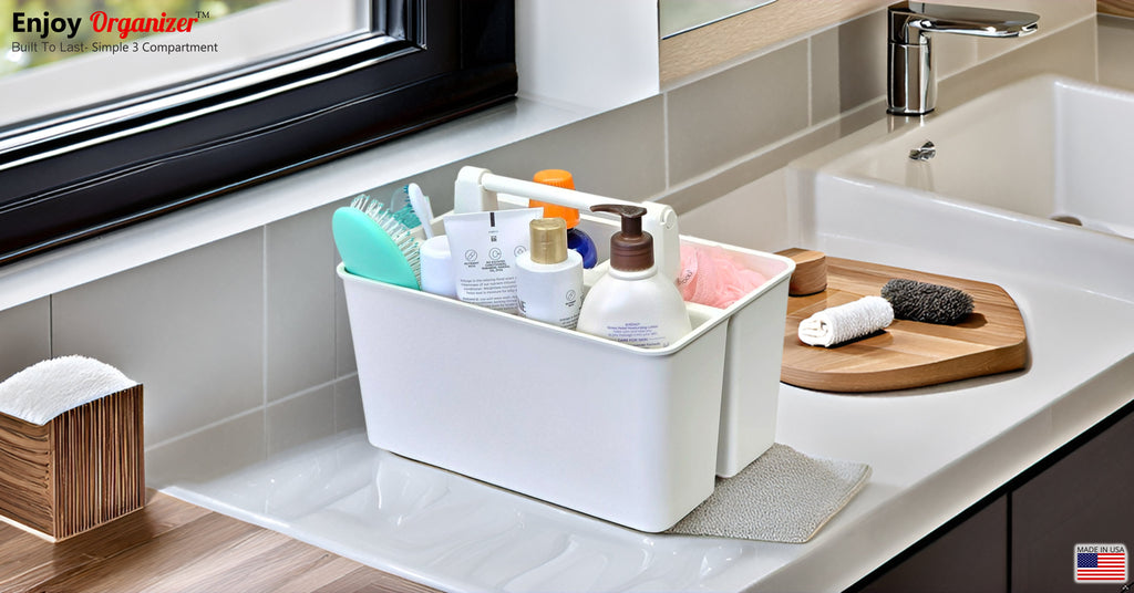 3-Compartment Portable Shower Caddy – Quick-Drain Organizer